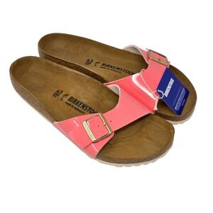 Birkenstock Madrid Big Buckle Patent‎ Leather Coral Slides Sandals 43 US L12/M10